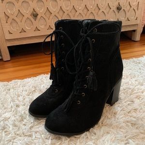 Black healed lace up faux suede booties